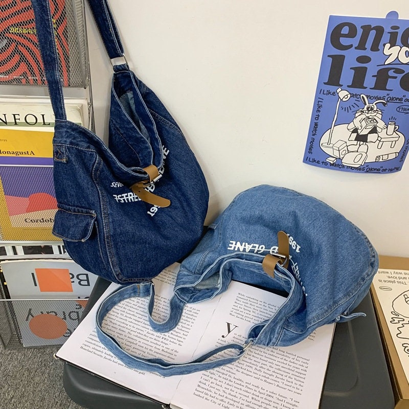 Washed Denim Crossbody Bag Blue Shoulder Bag Minimalist Etsy