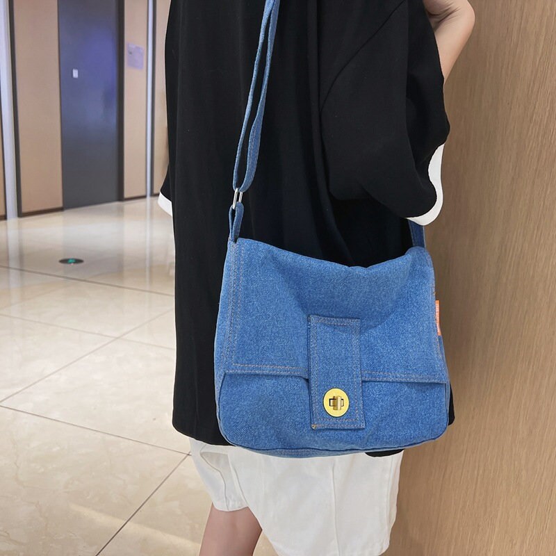 Messenger Bag Denim Crossbody Bag Minimalist Shoulder Bag - Etsy