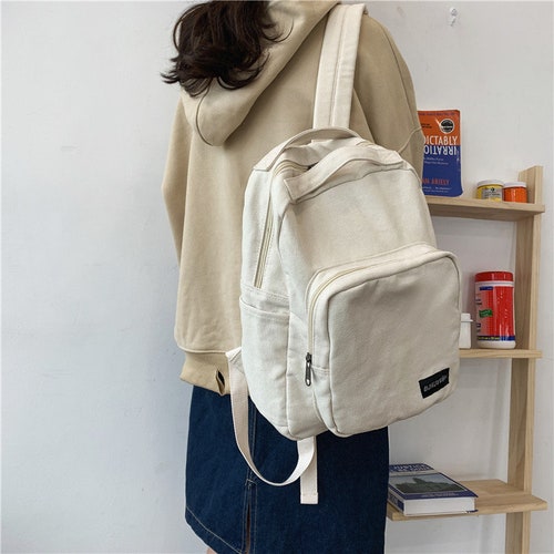 Minimalist Cotton Canvas Backpack Vintage Casual Bag Travel Etsy