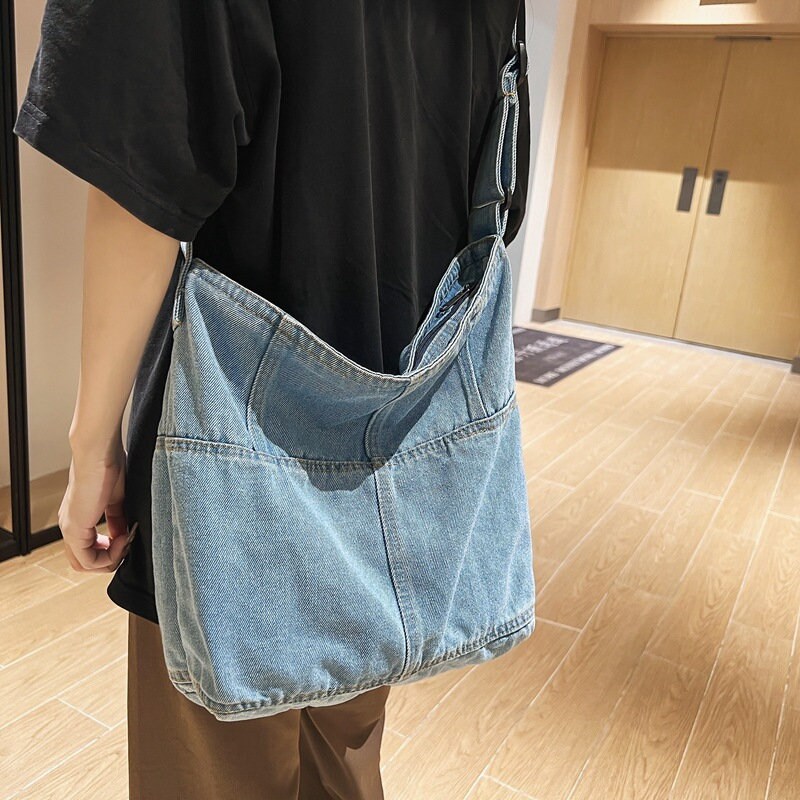 Stylish Tote Bag Washed Denim Crossbody Bag Minimalist Etsy.de