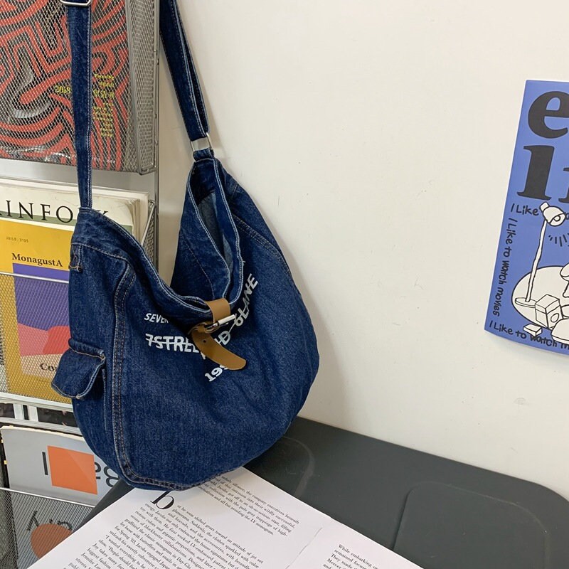 Washed Denim Crossbody Bag Blue Shoulder Bag Minimalist Etsy