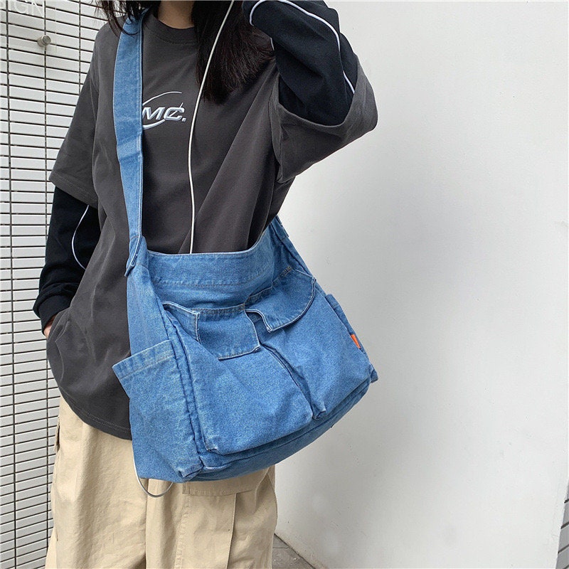 Washed Denim Crossbody Bag Blue Shoulder Bag Minimalist 