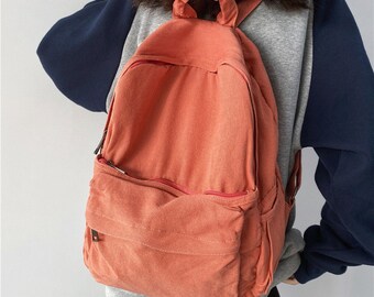 Solid Color Casual Backpack, Large Capacity Canvas Backpack, Laptop Bag, Travel Bag, Canvas backpack, Vintage Bag, Back to School