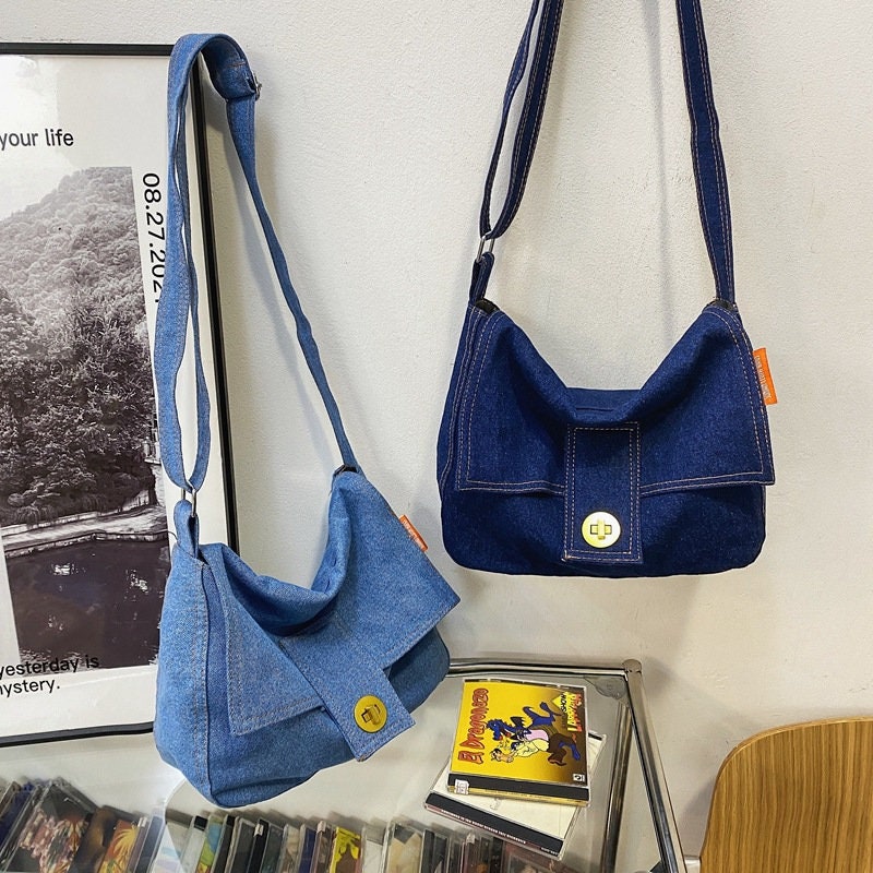 Washed Denim Messenger Bag Minimalist Shoulder Bag High -  Finland