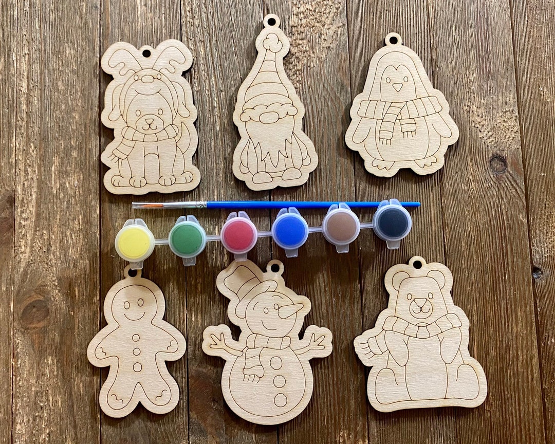 Set of Six Paint Your Own Ornament Kit DIY Holiday Craft Kit Christmas
