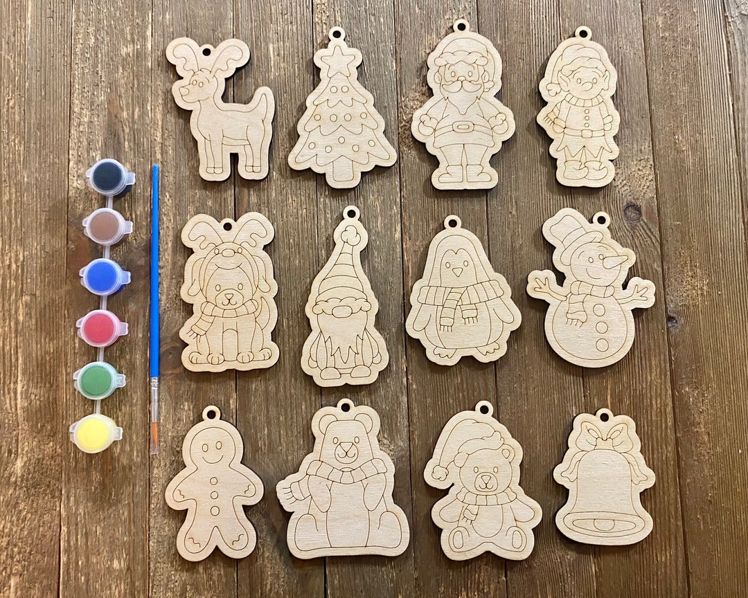Set of Twelve Paint Your Own Ornament Kit DIY Holiday Craft Kit
