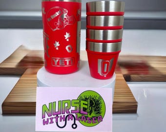 Custom laser engraved yeti shot glasses with carrying case