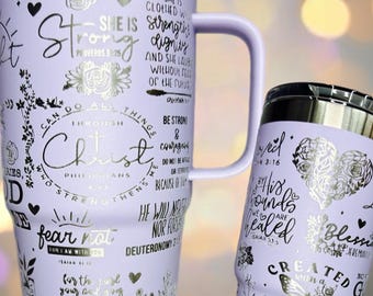 Laser Engraved Christian Tumbler, Woman of Faith Travel Mug, Inspirational Religious Gift