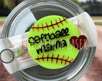 Laser Cut Acrylic Baseball Softball Tumbler Topper | Fits Stanley Quencher Lid