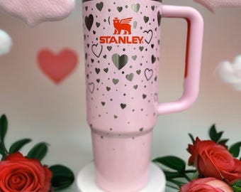 Personalized Stanley Tumbler: Laser Engraved Shower of Hearts, Valentine's Gift