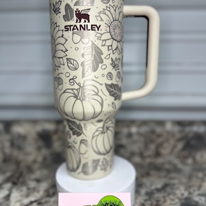 Fall vibe tumbler custom engraved Stanley cup with lid and straw. Pumpkin mug fall tumbler design. Customized Stanley with a fall tumbler wrap. Halloween coffee mug. Pumpkin tumbler. Thanksgiving mug. Custom Stanley Thanksgiving tumbler.