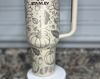 Laser Engraved Stanley Tumbler: Fall Floral Design, 40 oz Quencher