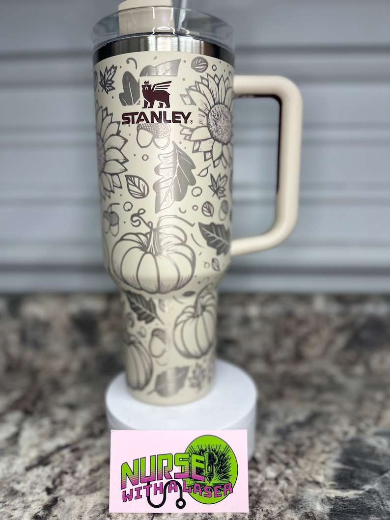 Fall vibe tumbler custom engraved Stanley cup with lid and straw. Pumpkin mug fall tumbler design. Customized Stanley with a fall tumbler wrap. Halloween coffee mug. Pumpkin tumbler. Thanksgiving mug. Custom Stanley Thanksgiving tumbler.