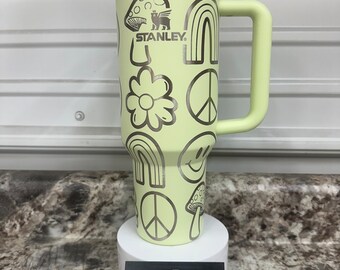 Engraved Stanley 40oz Tumbler: Happy Hippie Peace Sign, Flower Power