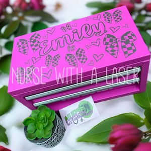 Couture bows, custom Kobalt Mini Toolbox  personalized laser etched gift