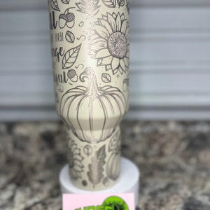 Laser engraved Stanley cup pumpkin mug. Thanksgiving mug. Autumn mug. Fall tumbler designs. Fall tumbler wrap.