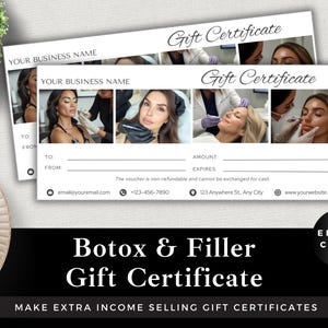 Plantilla de certificado de regalo de Botox y relleno / Vale de Canva personalizable / Herramienta de marketing para salones de belleza / Descarga instantánea