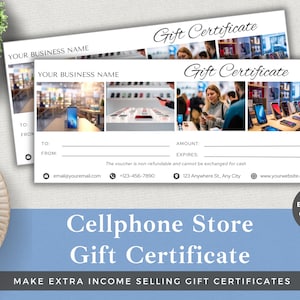 Certificado de regalo editable Tienda de teléfonos móviles / Editar plantilla en Canva / Descarga instantánea / Vale de cliente para pequeñas empresas / Tienda de teléfonos móviles