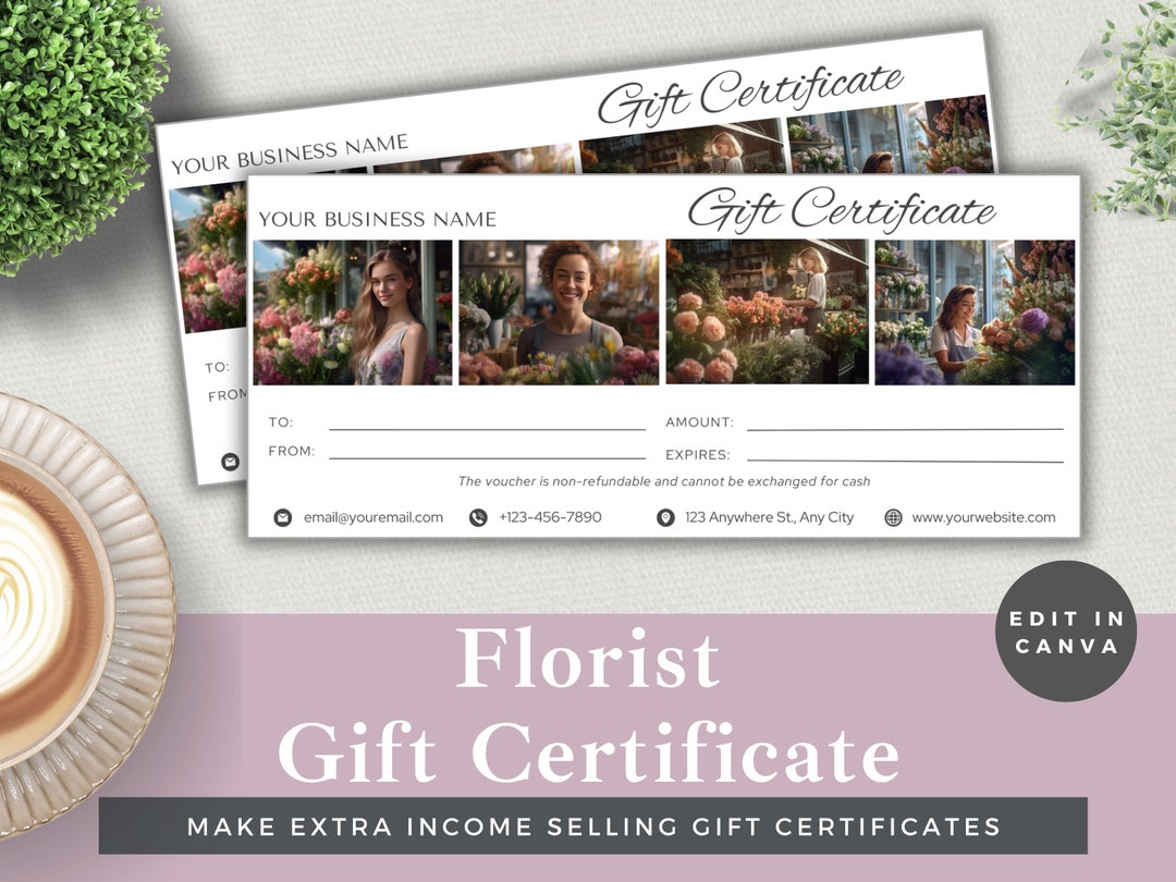 Editable Gift Certificate Florist Edit Template in Canva Instant