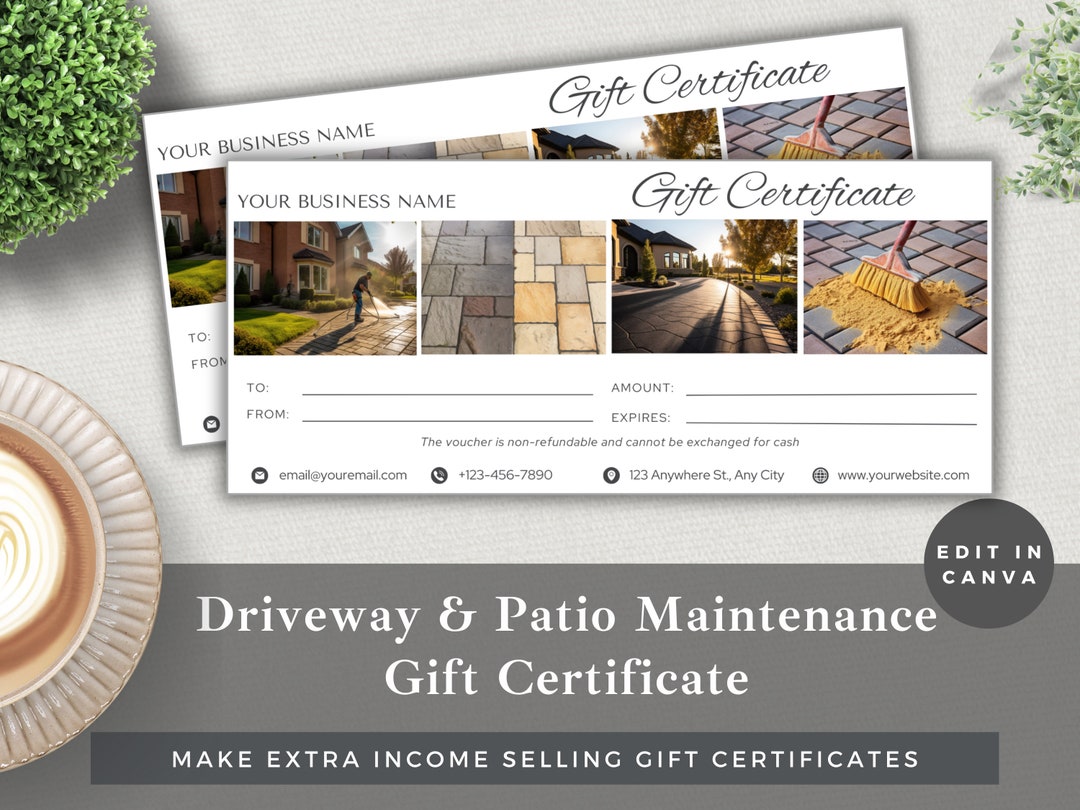 Editable Gift Certificate Patio & Driveway Maintenance Edit Template in