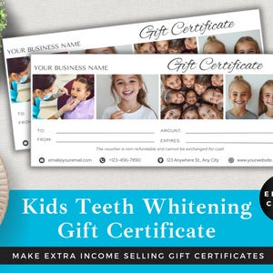 Editable Gift Certificate for Kids Teeth Whitening | Edit Template in Canva | Instant Download | Child-Friendly Dental Voucher | White Smile