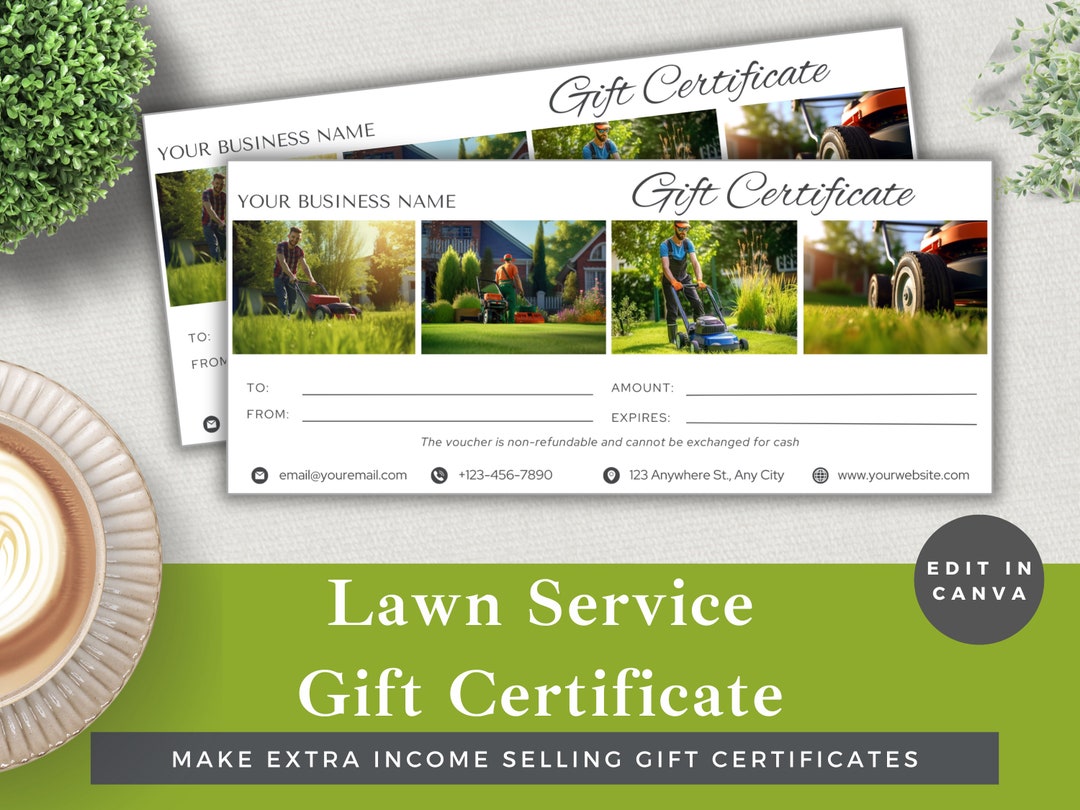 Editable Gift Certificate for Lawn Service | Canva Template | Instant ...