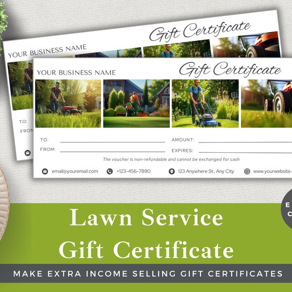 Editable Gift Certificate for Lawn Service | Canva Template | Instant Download | Luxury Shop Customer Gift Voucher | Lawn Specialist