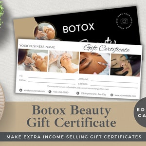 Botox Gift Certificate Template: Dark Gold Design, Editable in Canva (Instant Download)