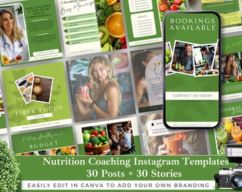 Nutrition Coaching Instagram Templates: Editable Posts & Stories Bundle