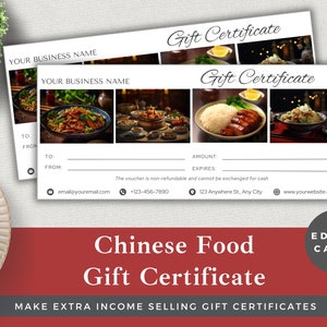 Bearbeitbarer Geschenkgutschein Chinese Food Shop | Vorlage in Canva bearbeiten | Sofortdownload | Kleinunternehmer Gutschein | Chinesisches Restaurant Gutschein