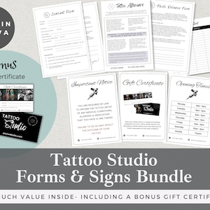 Tattoo Studio Business Forms and Signs Bundle | Editable in Canva  | Instant Download | Intake Consent Form | Photo Release Form