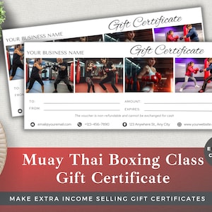 Certificado de regalo editable Muay Thia Club / Editar plantilla en Canva / Descarga instantánea / Vale de cliente de lujo para pequeñas empresas / Muay Thai