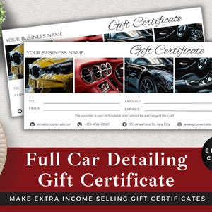 Certificado de presente para detalhamento completo de carro | Voucher de detalhes de limpeza de automóveis | Pacote profissional de carro | Modelo editável do Canva | Download instantâneo