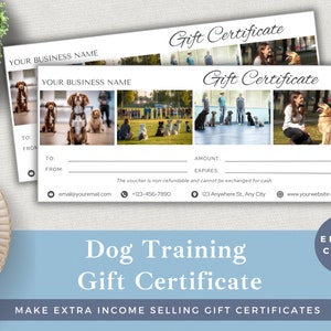 Buono regalo modificabile Corsi di obbedienza per addestramento del cane / Modifica modello in Canva / Download istantaneo / Voucher cliente per piccole imprese