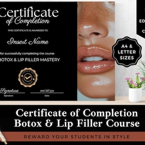 Botox & Lip Filler Mastery Zertifikat | Bearbeitbare Canva Vorlage | Professionelle ästhetische Zertifizierung | Sofort Download