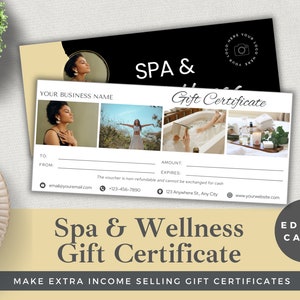 Editable Gift Certificate for Spa and Wellness | Canva Template | Instant Download | Luxury Health Salon Customer Voucher | Cream & Black
