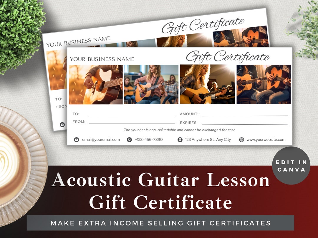 Editable Gift Certificate Acoustic Folk Guitar Lesson | Edit Template ...