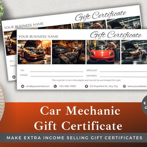 Certificado de regalo editable Mecánico de automóviles / Editar plantilla en Canva / Descarga instantánea / Vale de cliente de pequeña empresa de lujo / Reparador de automóviles