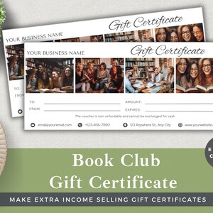 Editable Gift Certificate Book Club | Edit Template in Canva | Instant Download | Small Business Customer Voucher | Book Club Enthuasists