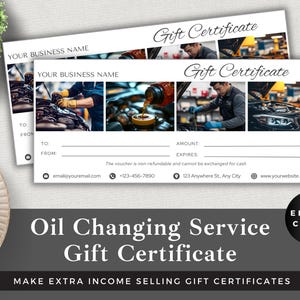 Oil Change Gift Certificate Template: Editable Business Voucher (Digital Download)