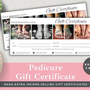 Certificado de regalo editable Pedicura / Editar plantilla en Canva / Descarga instantánea / Vale de cliente de lujo para pequeñas empresas / Regalo de pedicura