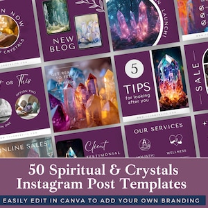 Crystal Shop Instagram Posts: Spiritual Template Pack (Canva)