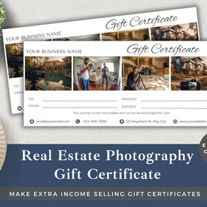 Chèque-cadeau modifiable pour une photographie immobilière | Modifier le modèle dans Canva | Téléchargement instantané | Bon pour petite entreprise | Photos de la maison