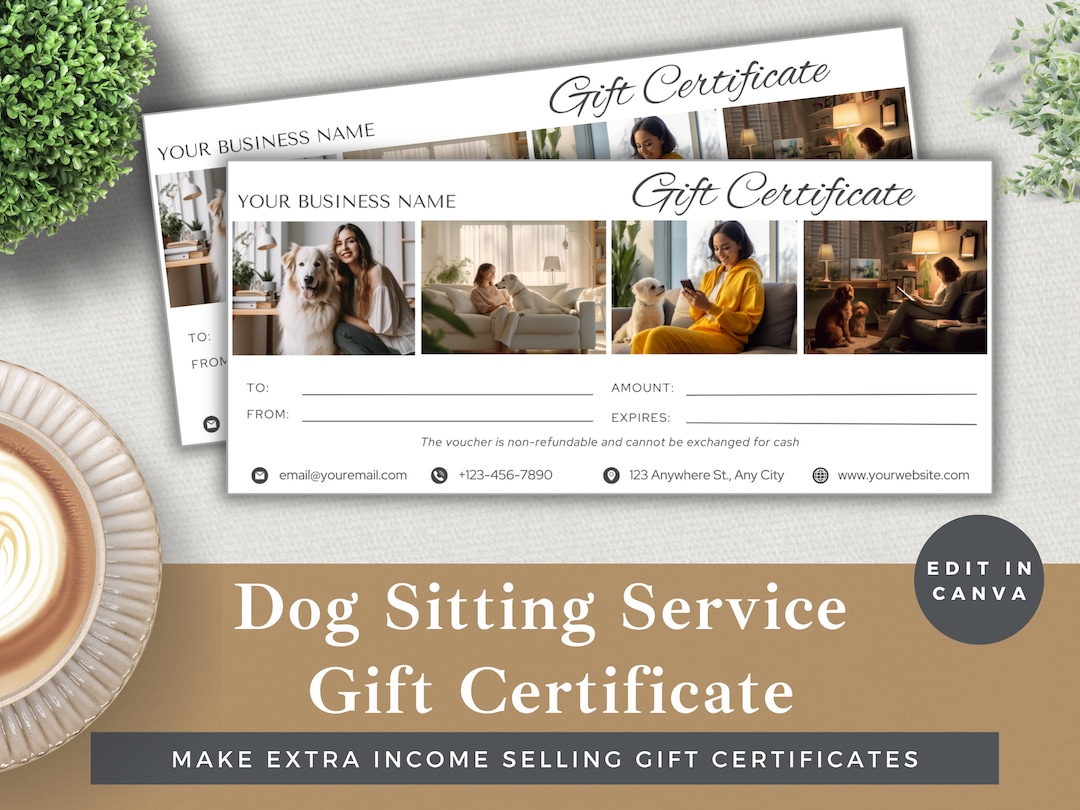 Editable Gift Certificate Dog Sitting Service | Edit Template in Canva ...