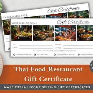 Bearbeitbarer Geschenkgutschein Thai Food Restaurant | Vorlage in Canva bearbeiten | Sofort Download | Kleinunternehmer Gutschein | Food Coupon