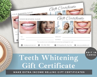 Teeth Whitening Gift Certificate Template: Editable Canva Design (Digital Download)