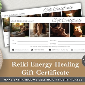 Certificato regalo modificabile Guarigione energetica Reiki / Modifica modello in Canva / Download istantaneo / Voucher per piccole imprese / Guarigione naturale