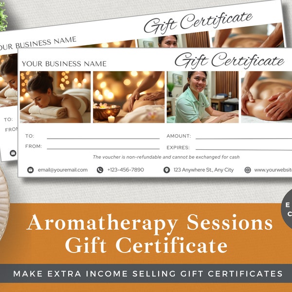 Editable Gift Certificate for Aromatherapy Sessions | Canva Template | Instant Download | Luxury Shop Customer Gift Voucher | Aromatherapist