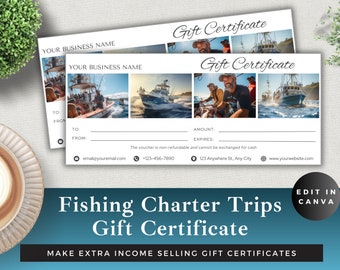 Fishing Charter Gift Certificate Template: Editable Canva Design (Digital Download)