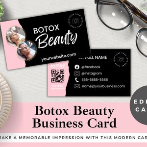 Botox Beauty Business Card Template: Editable Pink & White Design (Canva)